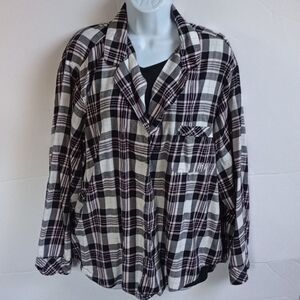XXL Victoria's Secret Pajama Sleep Long Sleeve Button Plaid Flannel Shirt Top